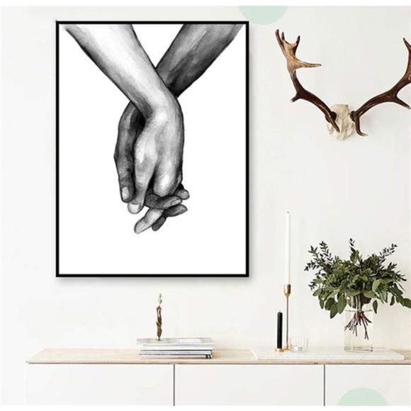 Love and Hand in Hand Wall Art Canvas Print Poster,Simple Fashion Black & White - Picture 2 of 5